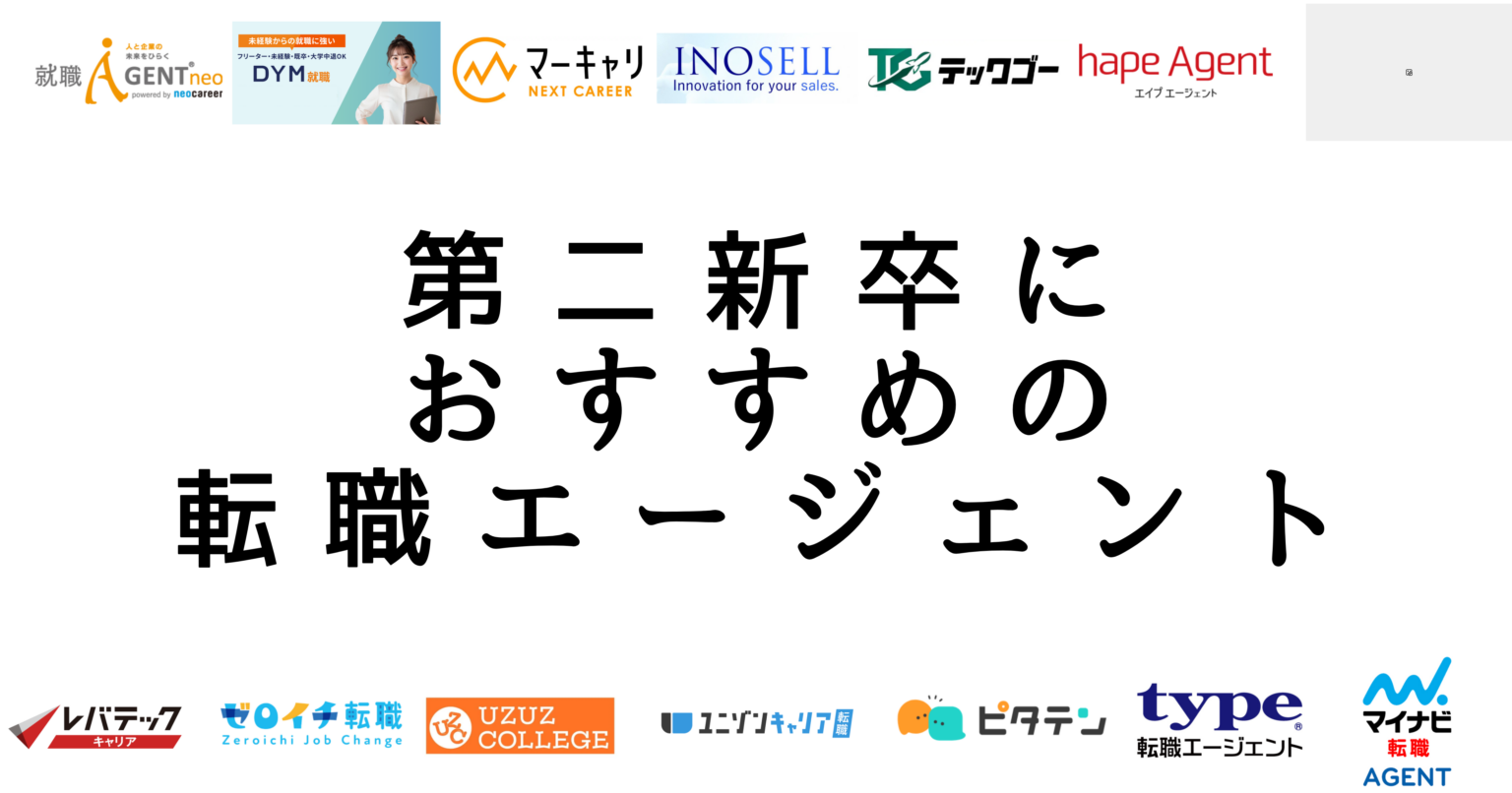 第二新卒におすすめの転職エージェントを紹介する比較記事の見出し画像。